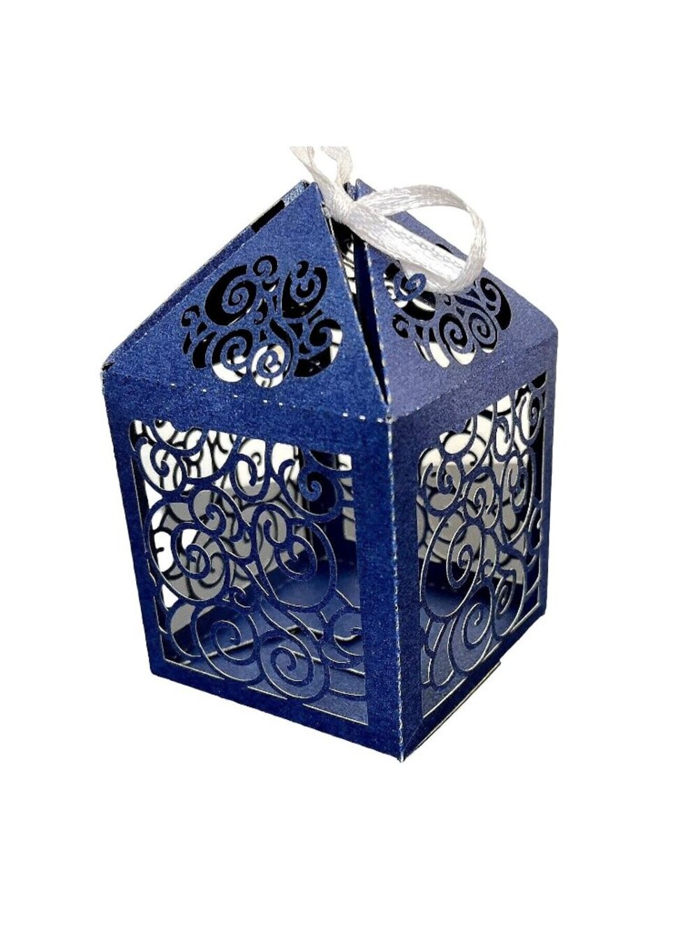 lot of 69 foldable filigre boxes 2 in. by 2 in. blue